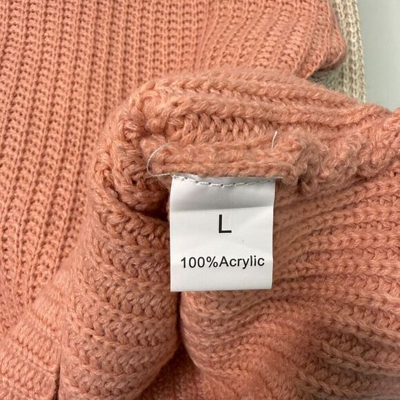 Boutique Pink Tan Colorblock Lightweight Sweater Cowl‎ Neck Size L Knitted - Picture 5 of 6